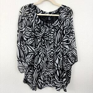 Maggie Barnes Womens Blouse Top Size 2X Sheer Flowy Floral Career Black